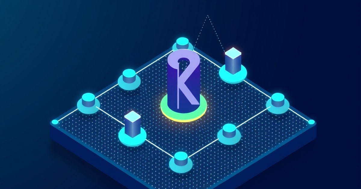 Isometric KeePassXC vault file on desktop with local storage sync and hardware key connection